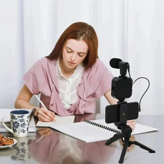 AY-49 Mobile Vlogging Kit with Microphone Ring Light Tripod