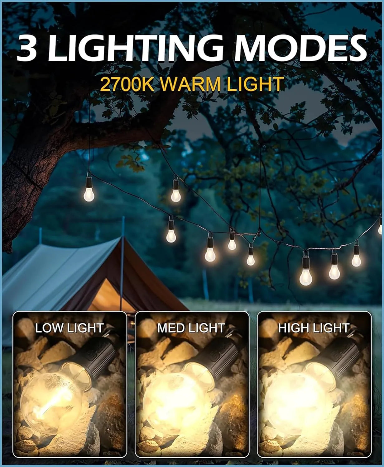 T01 Rechargeable 3-Mode Camping Bulb with Type-C Charging