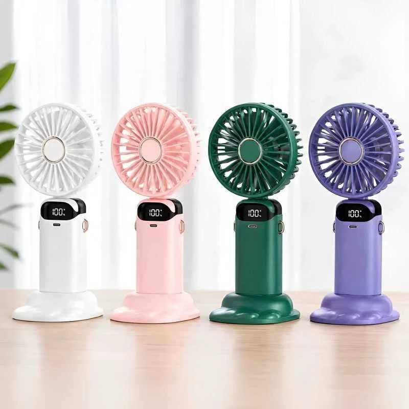 Handheld Rechargeable Mini Fan with LED Display - Random Colors