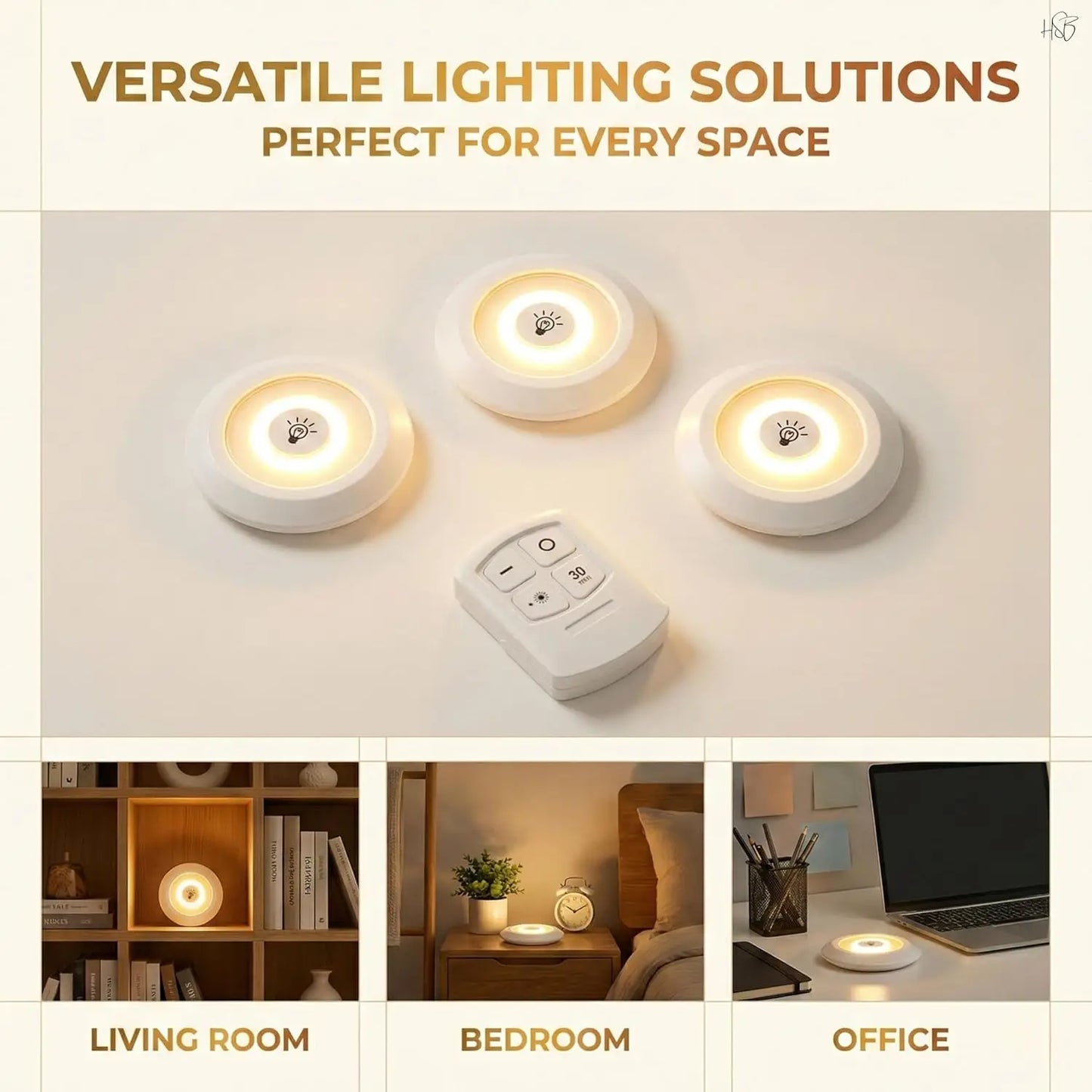 Pack of 3 Wireless LED Tap Lights with Remote