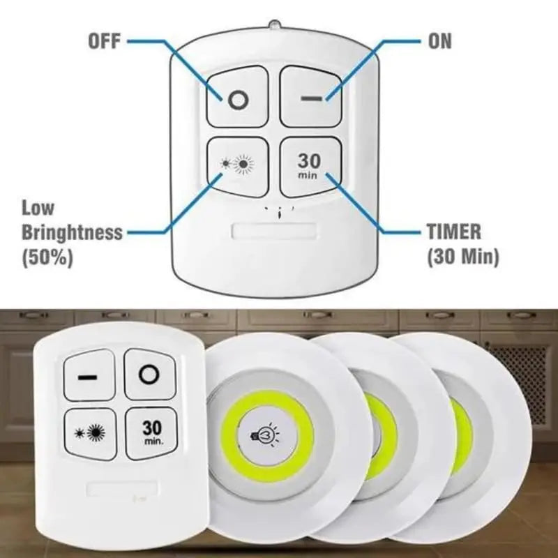 Pack of 3 Wireless LED Tap Lights with Remote