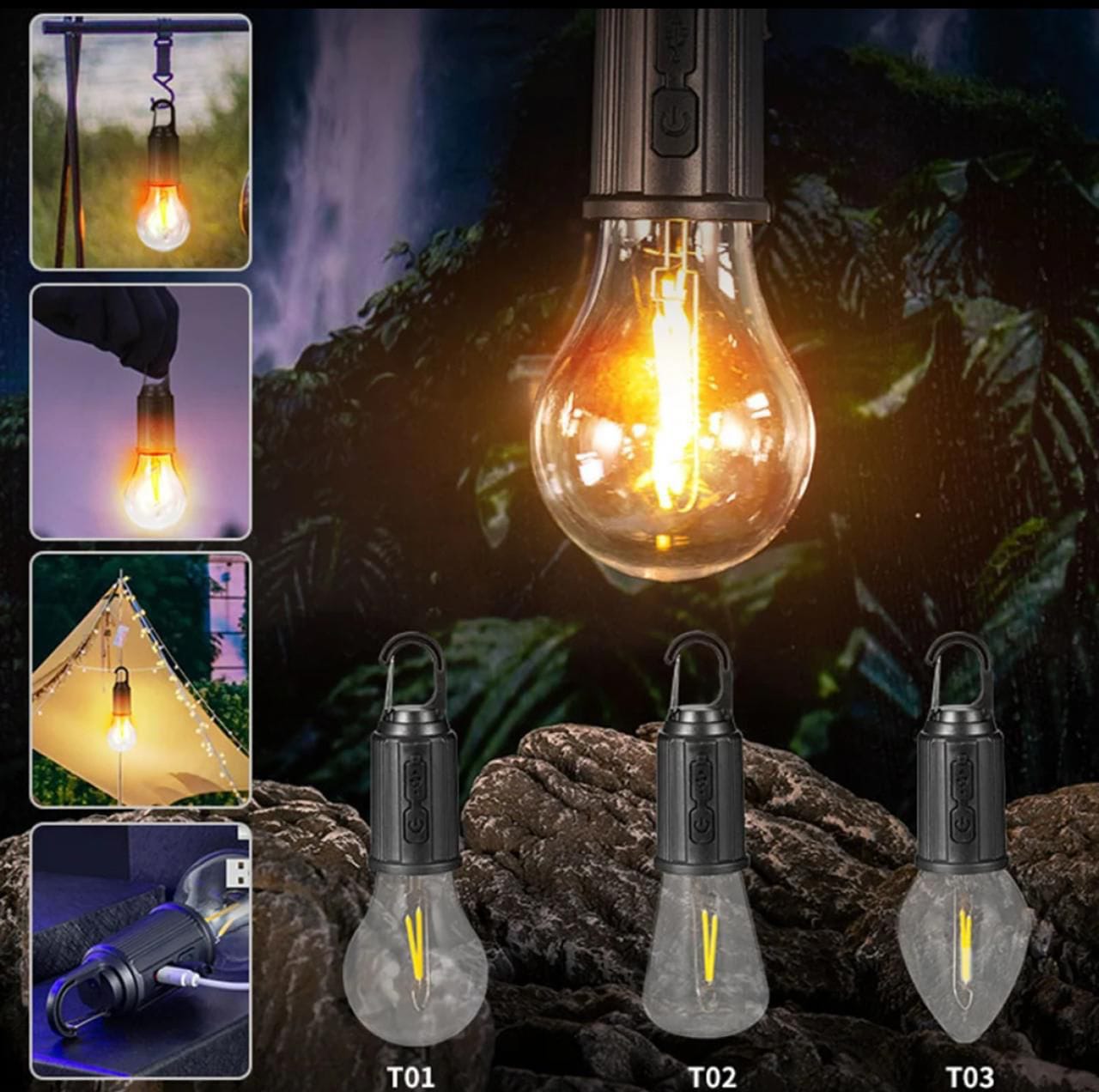 T01 Rechargeable 3-Mode Camping Bulb with Type-C Charging